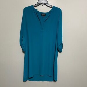 EVERLY Dress M Teal V-Neck 3/4 Sleeve High Low Tunic Top Roll Tag Sleeve Casual